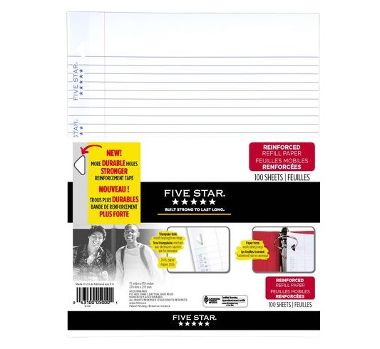 Five Star Reinforced Looseleaf Paper - 100 Sheets